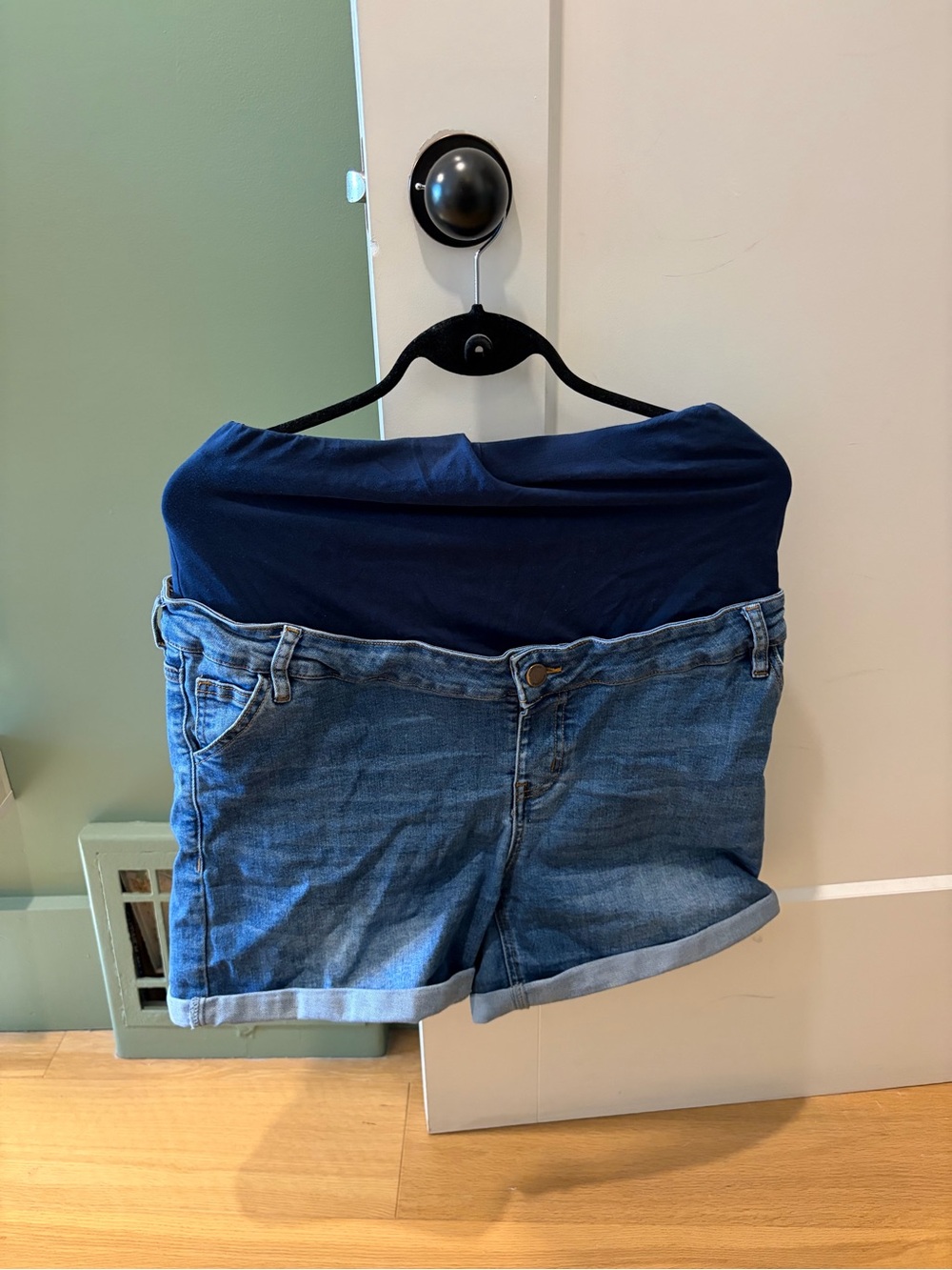 Maternity Denim Shorts with full panel Stretch Waistband